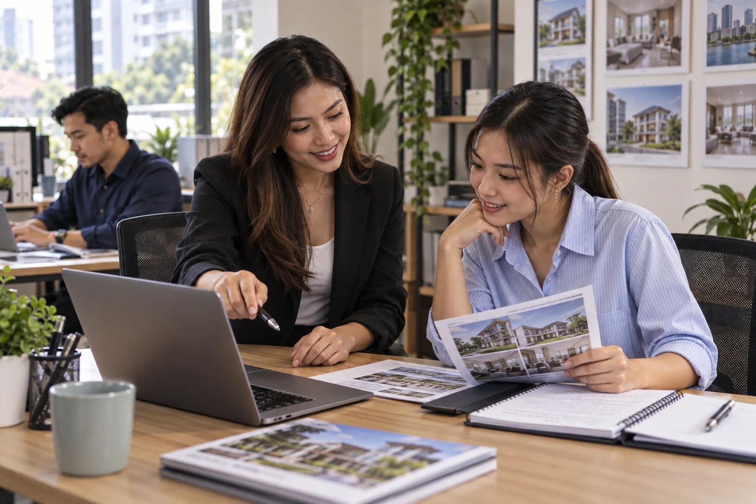 An experienced agent guiding a new colleague through a property record